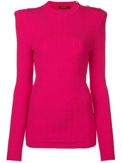 Shop Balmain Embellished Sweater In Pink