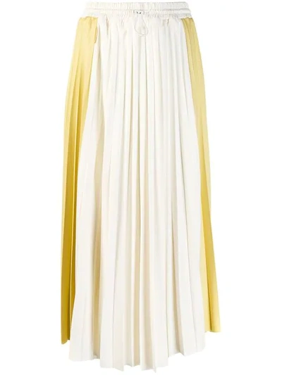 Shop Moncler Contrast Panel Pleated Skirt In Yellow