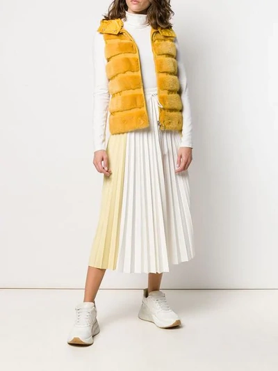 Shop Moncler Contrast Panel Pleated Skirt In Yellow