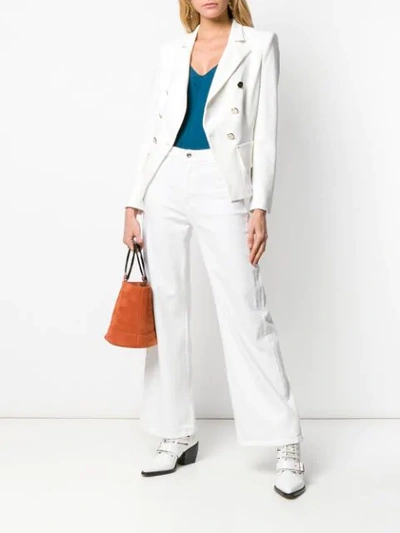 Shop Elisabetta Franchi Double Breasted Blazer In White