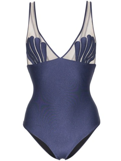 Shop Adriana Degreas Marine Shell Mesh Swimsuit In Blue