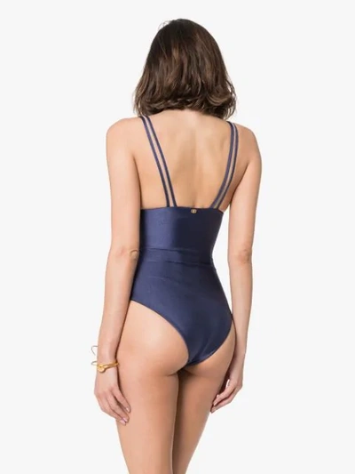 Shop Adriana Degreas Marine Shell Mesh Swimsuit In Blue