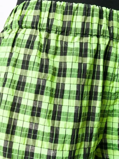 Shop Ganni Ruffled Plaid Shorts In 312 Neon Maize