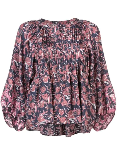 Shop Apiece Apart Floral Pintuck Blouse - Blue