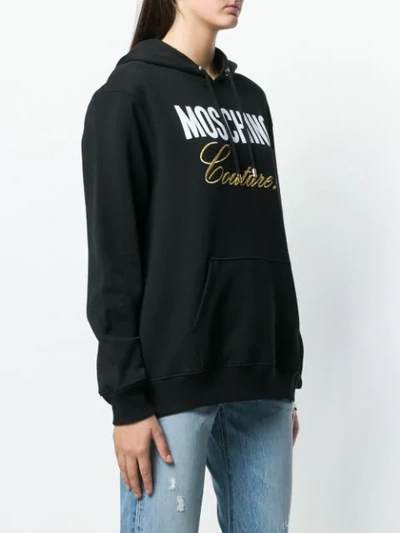 Shop Moschino Logo Hooded Sweatshirt In Black