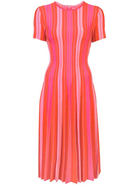 red and pink striped dress