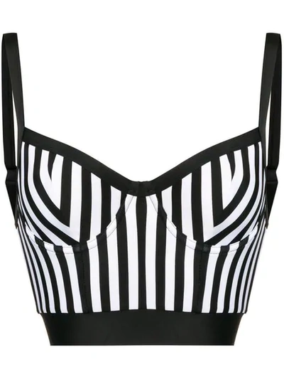 Shop Balmain Striped Longline Bikini Top In Black