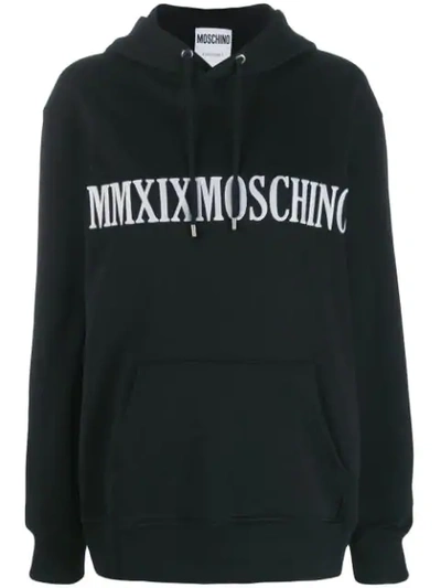 Shop Moschino Logo Embroidered Hoodie In Black