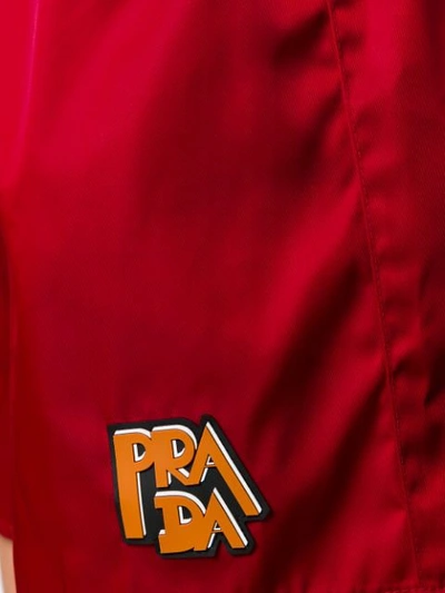 Shop Prada Logo Patch Shorts In Red