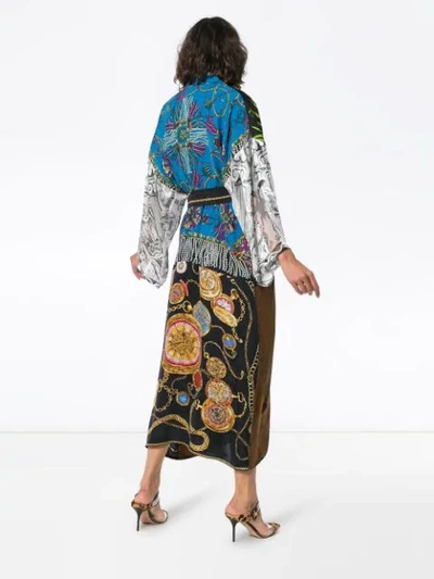 Shop Rianna + Nina Multi Bead Clock Print Silk Kimono Robe - Multicolor