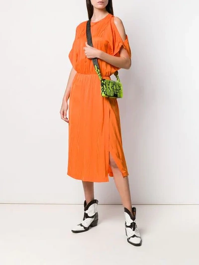 Shop Msgm Cold-shoulder Midi Dress In Orange
