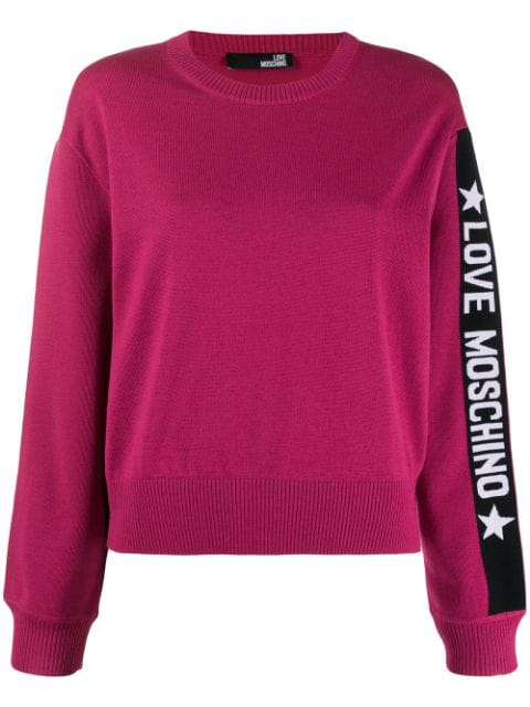 Love Moschino Logo Print Knit Sweater In Pink | ModeSens