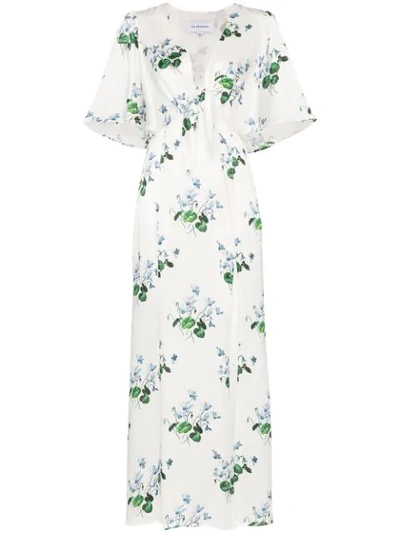 Shop Les Rêveries Floral Print Maxi-dress In Blue Daffodil White