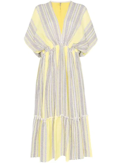 Shop Lemlem Amira Plunge Neck Tiered Dress In Yellow