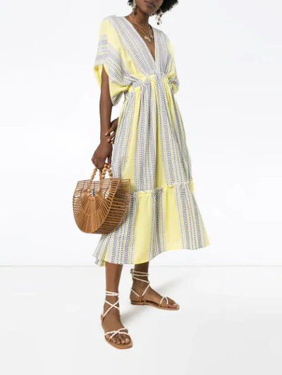 Shop Lemlem Amira Plunge Neck Tiered Dress In Yellow