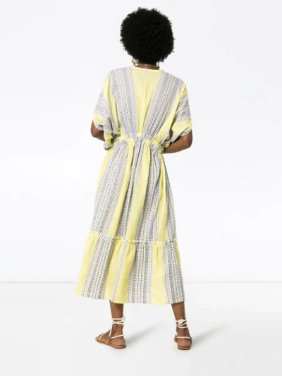 Shop Lemlem Amira Plunge Neck Tiered Dress In Yellow