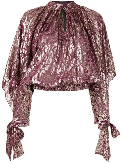 Shop Romance Was Born Floral Metallic Blouse In Goldberry