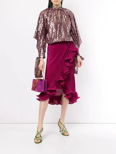 Shop Romance Was Born Floral Metallic Blouse In Goldberry