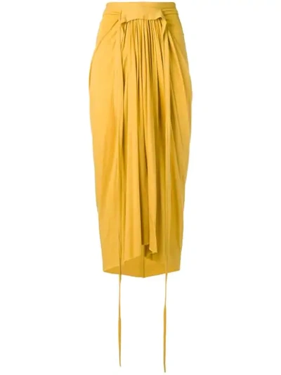 Shop Rick Owens Draped Midi Skirt In Yellow