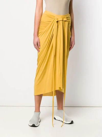 Shop Rick Owens Draped Midi Skirt In Yellow