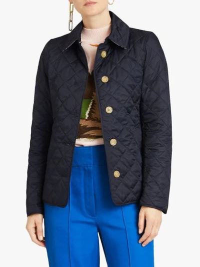 Shop Burberry Diamond Quilted Jacket In Navy