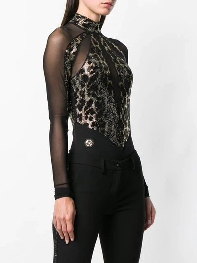 Shop Philipp Plein Leopard Sheer Bodysuit In Black