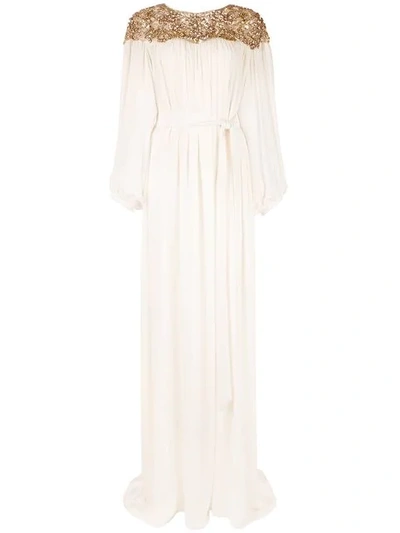 Shop Marchesa Embellished Collar Dress In White