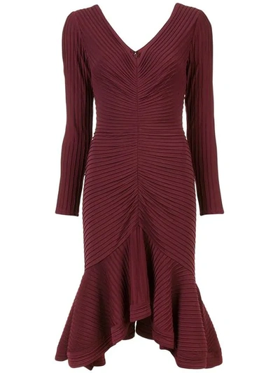 Shop Tadashi Shoji Ribbed Longsleeved Dress In Wine