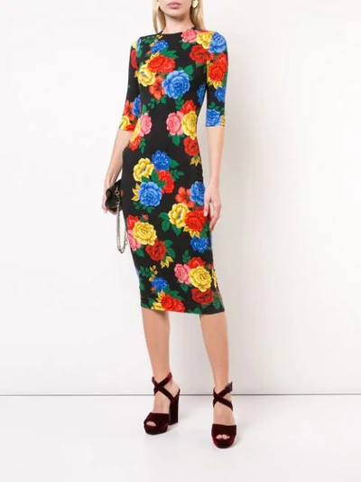 Shop Alice And Olivia Floral Print Fitted Dress In Black