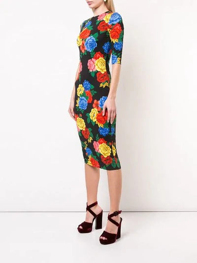 Shop Alice And Olivia Floral Print Fitted Dress In Black