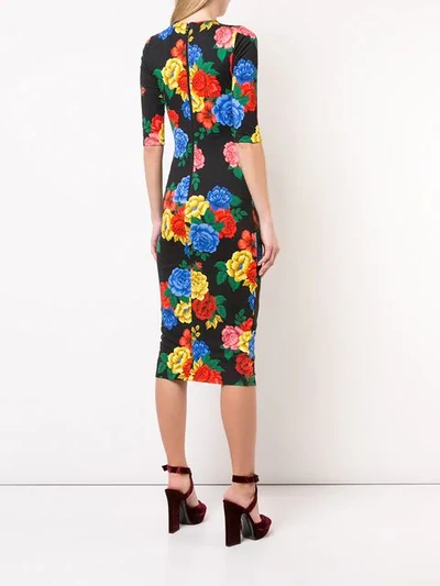 Shop Alice And Olivia Floral Print Fitted Dress In Black