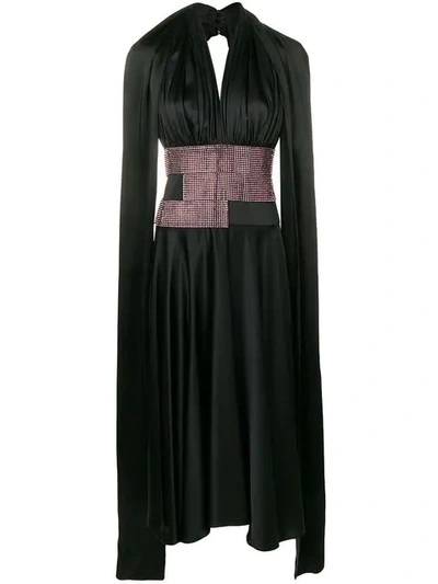 Shop Christopher Kane Satin Crystal Halter Neck Dress In Black