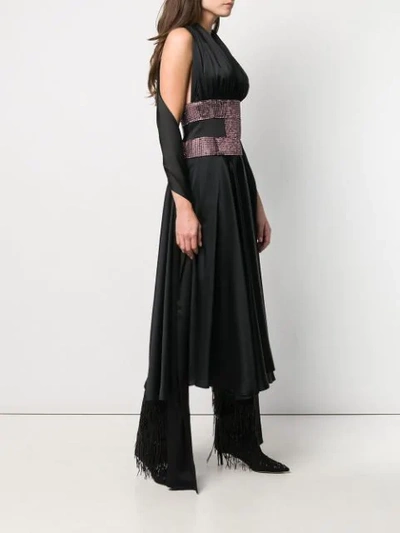 Shop Christopher Kane Satin Crystal Halter Neck Dress In Black