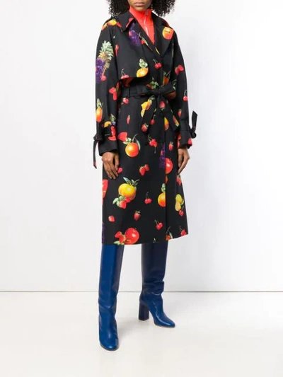Shop Msgm Fruit Print Trench Coat In Black