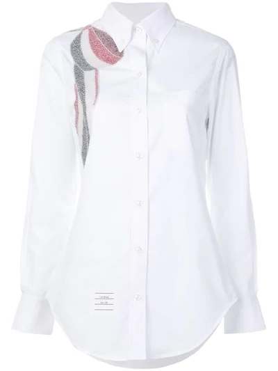 Shop Thom Browne Beaded Bow Button-down Poplin Shirt In White