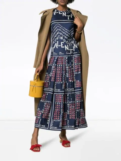 Shop Valentino Chevron And Puzzle Print Twill Silk Dress In Mby Blue