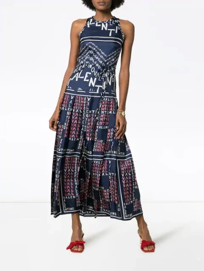 Shop Valentino Chevron And Puzzle Print Twill Silk Dress In Mby Blue