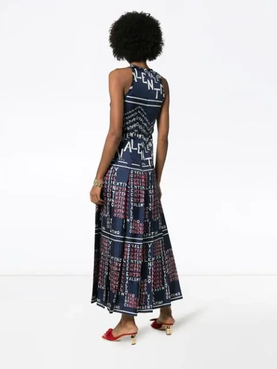 Shop Valentino Chevron And Puzzle Print Twill Silk Dress In Mby Blue