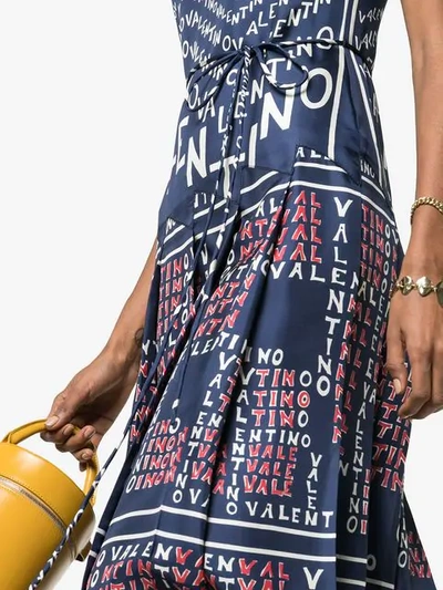 Shop Valentino Chevron And Puzzle Print Twill Silk Dress In Mby Blue