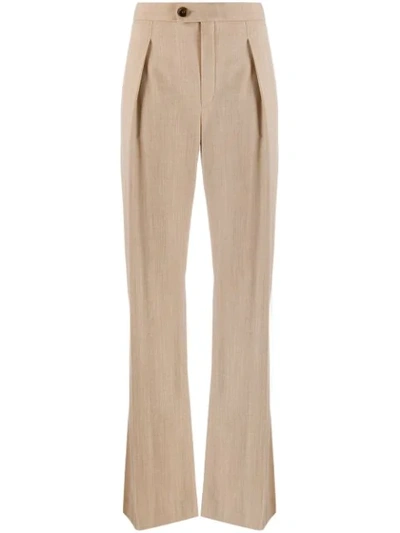 Shop Chloé High Waist Front Pleated Trousers In Neutrals