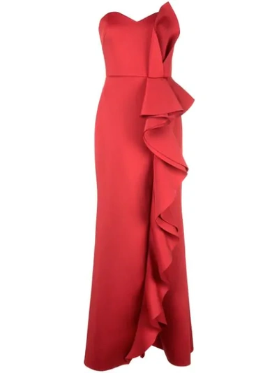 Shop Badgley Mischka Ruffle Strapless Dress In Red