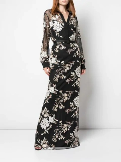 Shop Badgley Mischka Floral Maxi Dress In Black