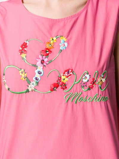 Shop Love Moschino Floral Embroidered Logo Dress - Pink