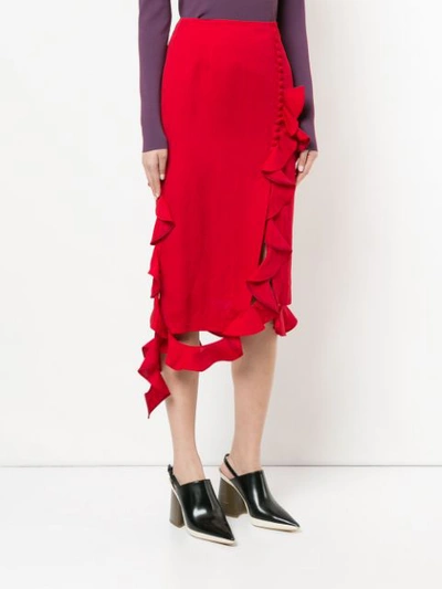 Shop Irene Asymmetric Frill Skirt In Red
