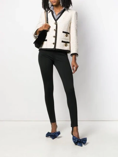Shop Gucci Contrasting Trim Tweed Jacket - Neutrals