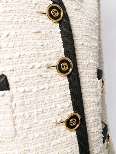 Shop Gucci Contrasting Trim Tweed Jacket - Neutrals