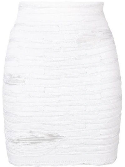 Shop Balmain Distressed Knit Skirt In White