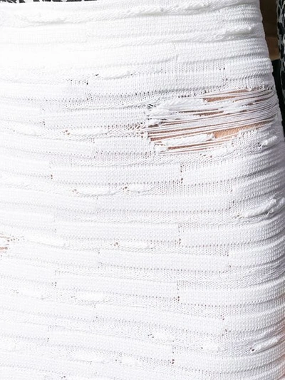 Shop Balmain Distressed Knit Skirt In White