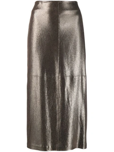 Shop Brunello Cucinelli Shimmer Midi Skirt In C7617 Gold