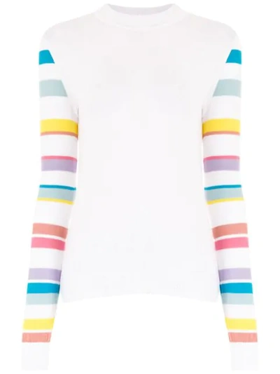 Shop Andrea Bogosian Striped Sleeves Knitted Top In White